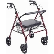 Drive Medical Heavy Duty Bariatric Rollator Rolling Walker With Large Padded Seat, Red