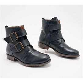 Miz Mooz Leather Double Buckle Ankle Boots -Limelight, Size EU 40(US 9-9.5), Ocean