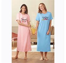 Healthy Living Women's 2-Pack Nightshirts, Size XL, Cotton/Polyester, Blue Pink
