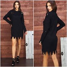 Des Feli Dresses | Distressed Tunic Sweater Dress | Color: Black | Size: Various