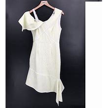 Asos Dresses | Asos Asymmetrical Hem One Shoulder Dress Lace Overlay White Lime Floral Green 8 | Color: Green/White | Size: 8