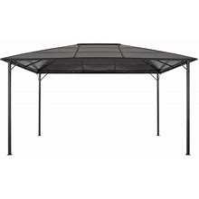 Vidaxl Gazebo Canopy Tent Pavilion W/ Roof W/ Steel Frame Aluminum Black Hardtop/Metal/Steel In Black/Gray, Size 102.4 H X 118.0 W X 157.5 D In