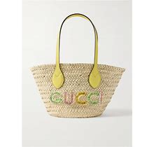 Gucci Pvc-Embellished Leather-Trimmed Raffia Shoulder Bag - Women - Beige Raffia Bags