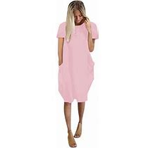 Wendunide 2024 Clearance Sales, Summer Dresses For Women 2024 Womens Jumper Ladies Oversized Baggy Short Sleeve Pocket Pullover Mini Dress Pink S