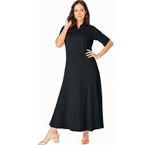 Plus Size Women's Stretch Cotton Button Front Maxi Dress By Jessica London In Black (Size 14 W)