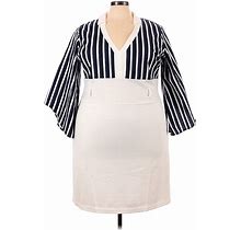 Venus Casual Dress - A-Line V Neck 3/4 Sleeves: White Color Block Dresses - Women's Size 3X