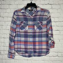 Bdg Tops | Bdg Womens Blue White Plaid Button Down Shirl Long Roll Tab Sleeve Size Xs | Color: Blue/White | Size: Xs