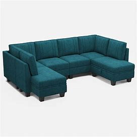 Belffin 6 Seats Sectional Terry Sofa With Chaise, Peacock Blue / Terry / L-Shaped