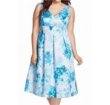 Adrianna Papell Dresses | Adrianna Papell Tea Length Floral Blue Satin Dress | Color: Blue/White | Size: 14W