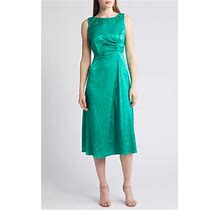Connected Apparel Sleeveless Satin Jacquard Midi Dress In Bright Green At Nordstrom, Size 10