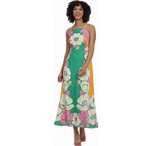 Maggy London Women's Bold Colorful Fun Printed Georgette Maxi Dress