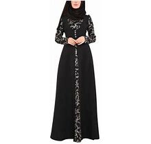 Haxmnou Womens Dresses Long Sleeve Muslim Dress Stitching Maxi Dress Casual Dresses For Women Black S