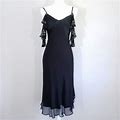 Vintage Rebecca Taylor 100% Silk Black Dress Beaded Cold Shoulder