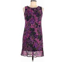 AGB Casual Dress - Shift Crew Neck Sleeveless: Purple Floral Dresses - Women's Size 6 Petite