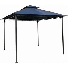 10ft X 10ft Outdoor Garden Gazebo With Iron Frame And Navy Blue Canopy