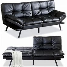Opoiar, Memory Foam, Convertible Futon Couch, Faux Leather Bed,Modern Loveseat, Comfy Sleeper Sofa For Apartment,Black Sofabed