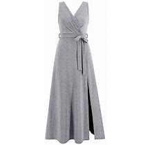 Sleeveless Wrap Tie Dress For Women V-Neck Side Slit Tank Maxi Dresses Solid Elegant Party Long Dress Gowns
