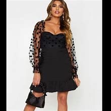 Prettylittlething Dresses | Prettylittlething Plus Black Mesh Cup Detail Ruched Dress | Color: Black | Size: 12