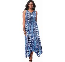 Plus Size Women's Stretch Knit Hanky Hem Maxi Dress By Jessica London In Ocean Abstract Animal (Size 26/28)