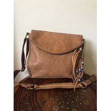 The Sak Crossbody Bag Silverlake Leather Stamped Embossed Brown Floral