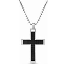 Zales Men's Cross Pendant In Stainless Steel And Black Ion Plate - 22"