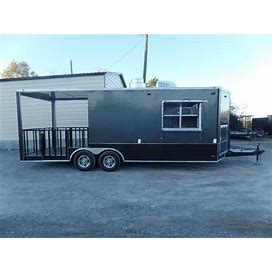 8.5' X 22' Charcoal Grey Porch Style Concession Food Trailer With Appliances