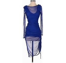 Bebe Cocktail Dress - Midi: Blue Print Dresses - New - Women's Size 5
