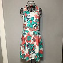 Nordstrom Rack Dresses | Floral Mid Dress | Color: Green/Pink | Size: L