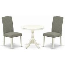 East West Furniture Antique 3-Piece Wood Table And Dining Chair Set In White