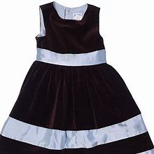 Luli & Me Dresses | Luli & Me Velvet Dress-Satin Detail & Belt Euc | Color: Blue/Brown | Size: 4Tg