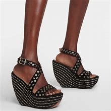 Alaia Shoes | Nib Alaa Grommet Black Suede Wedge Espadrille Sandal Size 39 9 | Color: Black | Size: 9