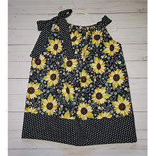 Sunflower Dress, Girls Sunflower Dress, 2T Dress, Sunflowers Pillowcase Dress, Pillow Case Dress, Black Yellow Dress, Dress With Sunflowers