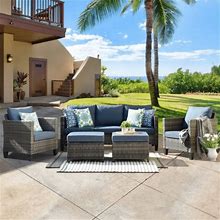 Ovios 5-Piece Outdoor High-Back Wicker Sectional Set - Red