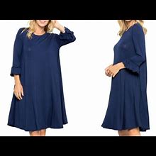 Acting Pro Dresses | Nwot Navy Ruffled Sleeve Dress With Pockets | Color: Blue | Size: L