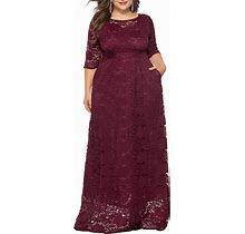 Eternatastic Women's Floral Lace 2/3 Sleeves Maxi Dress Plus Size Evening Party Dresses