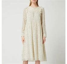 Madewell Smocked Ruffle Shoulder Midi Dress Dots Inkbrush Women's