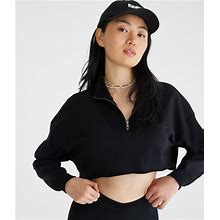 Aeropostale Womens' Ribbed Cropped Half-Zip Sweatshirt - Black - Size S - Cotton - Teen Fashion & Clothing - Shop Summer Styles