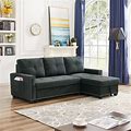 85" L-Shaped Storage Sectional Sleeper Sofa With Reversible Chaise Lounge - Black