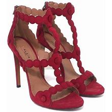 Alaia Cage Sandals Red Laser Cut Suede Size 37 Open Toe Heels