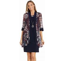 Women's R&M Richards Puff Print Jacket & Banded Dress Set With Necklace