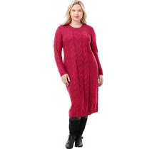 Plus Size Women's Cable Sweater Dress By Jessica London In Classic Red (Size 22/24)
