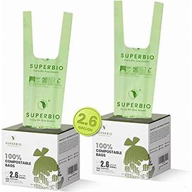 SUPERBIO 2.6 Gallon Compostable Handle Tie Bags, 100 Count, 2 Pack, Compost Trash Bags, Garbage Bags Certified By BPI And OK Compost Home, 9.84L