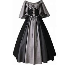 Wendunide 2024 Clearance Sales, Summer Dresses For Women 2024 Women Fashion Contrast Color Short Sleeves Lace-Up Vintage Dress Black M