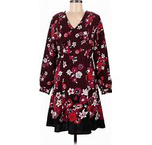 Ann Taylor Factory Casual Dress - Mini V-Neck 3/4 Sleeves: Burgundy Floral Dresses - Women's Size 6