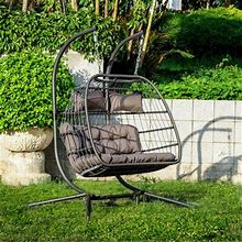 Dakota Fields Burhans Double Swing Chair W/ Stand Polyester In Gray | 75.6 H X 55 W X 42.5 D In | Wayfair F09626f8db2e98884d95038ac780e6cc