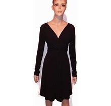 York & Company Dress Xs X-Small Black V-Cut Long Sleeve Gathered Front