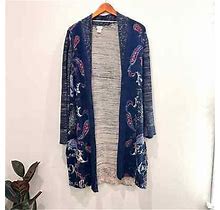 Chicos Open Front Paisley Print Long Cardigan Sweater Xl