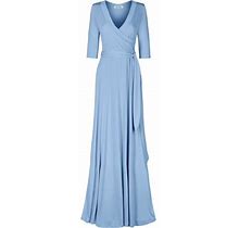 Bon Rosy, Women's, Women's 3/4 Sleeve Deep V-Neck Maxi Faux Wrap Dress, Denim Blue, L