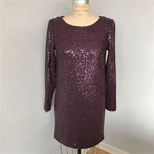 Tibi Womens Purple Sequin Draped Back L/S Mini Dress Size Xs