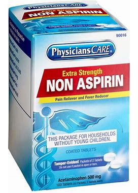 Physicianscare 90016-004 Extra Strength Non-Aspirin Acetaminophen Tablets - 100/Box